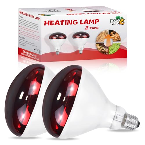 LUCKY HERP Heat Lamp for Chickens, 250 Watt Red Heat Lamp Bulbs, Infrared Heat Lamp for Chickens, Chicks, Reptile, Pets, Brooder Coop, Poultry (2 Pack) - size: 250*2