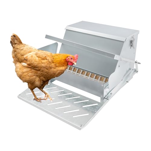 Galvanized Steel Automatic Chicken Feeder, 25LB Large Capacity Treadle Poultry Feeder, Rat Proof & Weatherproof Design for Hens, Ducks, Geese, Outdoor Feeding