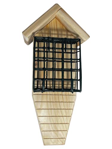 DutchCrafters Double Suet Cage Cedar Wood Bird Feeder with Grooved Tail Prop, Outdoor Wooden Suet Cake Holder Bird Feeder, Hanging Mount - Amish Made in USA
