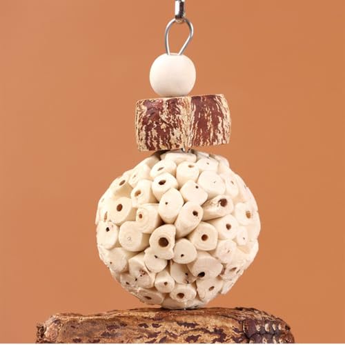 Bird Chew Toy for Pet Bird Parrot Sola Ball Natural Nuts Pinecone Chewing Toy for Small Parakeet Cockatiel Conures Finch Budgie (S) - size: S