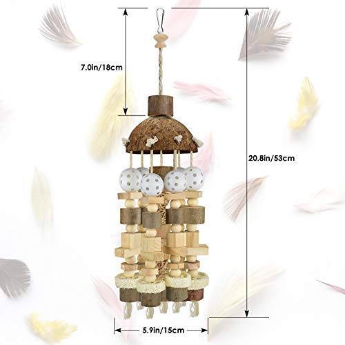 KATUMO Bird Toy, Large Parrot Natural Wooden Blocks Chewing Toy Suits for African Grey Cockatoos Amazon Parrots Large Medium Birds - style: Plastic ball