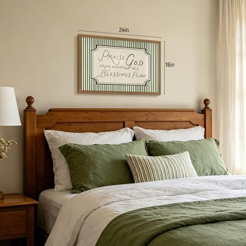 RLKHG Wood Framed Praise God From Whom All Blessings Flow Wall Art, Sage Green Farmhouse Christian Decor, Bible Verse Stripe Poster Print, Inspirational Religious Artwork for Church 16x24 Inch - color: God, size: 24"L x 16"W