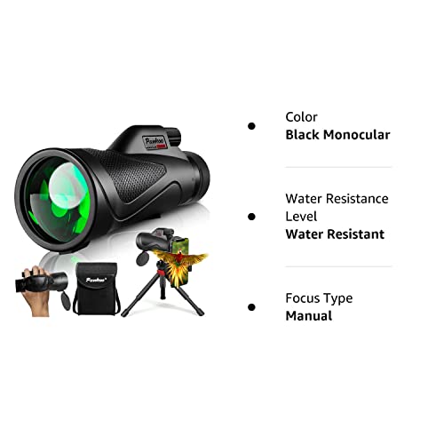 12x60 Monocular Telescope High Powered with Smartphone Adapter Tripod and Portable Bag, Larger Vision Monoculars for Adults with BAK4 Prism & FMC Lens, Suitable for Bird Watching Hiking Travel - color: Black Monocular