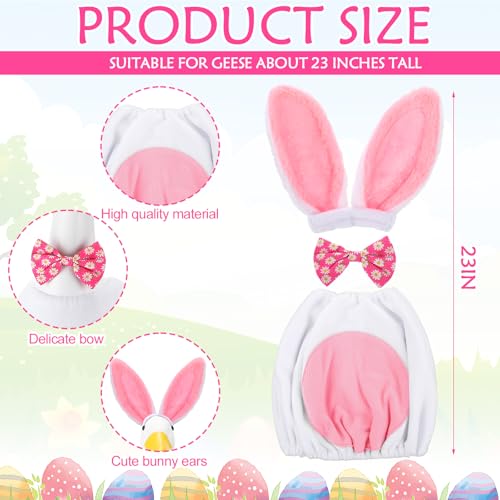 Abbylike 1 Set Easter Bunny Porch Goose Outfits Easter Yard Goose Clothes Costume with Bunny Ears Headband Fits Large 23'' Cement for Spring Outdoor Garden Yard Patio Statue Pathway Art Decorations - style: Pink