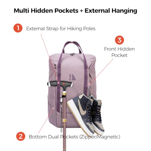 INUK Travel Laptop Backpack, 25L Recycled Waterproof Light Daypack | Dual laptop pockets, soft light foam straps, recycled wear-resistant fabric, water repellent coating, Purple - color: Misty Purple