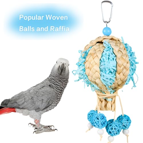 Bird Foraging Shredder Hanging Rope Perch With Bell - Parrot Swing Climbing Standing Toy - Cage Accessories for Parakeet, Conure, Cockatiel, Budgies, Lovebird - Blue, 1 Pack - color: Blue