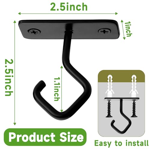 2.5" Ceiling Hooks for Hanging Plants - Heavy Duty Metal Hooks 2-Pack | Rust-resistant Black Wall Mount Hangers with Screws, Perfect for Heavy Bird Feeders, Lanterns, Wind Chimes, Indoor & Outdoor - size: 3C-2.5"4PCs