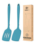 Pack of 2 Silicone Spatula Turners, Non Stick Slotted Kitchen Spatula Set, Heat Resistant BPA Free Kitchen Utensils, One-Piece Design, Suitable for Flipping Fish, Eggs, Steak, Pancakes(BLUE) - color: Blue
