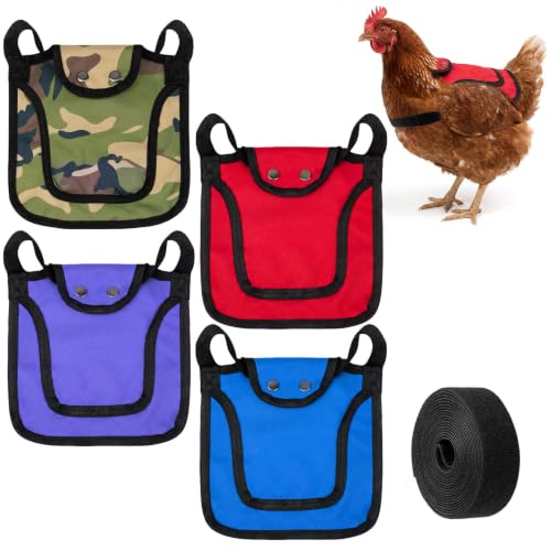 4Pcs Chicken Saddles for Hens with Anti-Drop Strap Hen Apron Back Protector | Poultry Flock Armor Clothes for Protection, Adjustable Touch Fastener for Feather Fixer