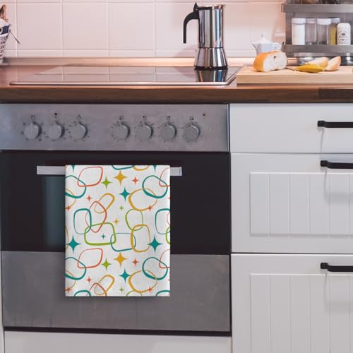 Mid Century Modern Kitchen Towels Set of 2 Retro Dish Tea Towels | Absorbent Vintage Hand Towels for Cooking Baking Bathroom Farmhouse Home Decor 16x24 Inch - color: Abstract Retro