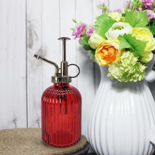 Glass Plant Mister Spray Bottle, 350ML Vintage Plant Spritzer with Top Pump Watering Can for Indoor Outdoor House Plants,Flowers (Red) - color: Red