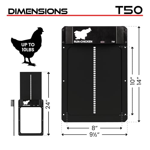 RUN-CHICKEN Door T50 – Automatic Chicken Coop Door Opener, Battery Powered & Weatherproof Aluminum, Smart App & Timer Control, Predator Proof, Easy Install, Reliable All-Season Performance (Onyx)