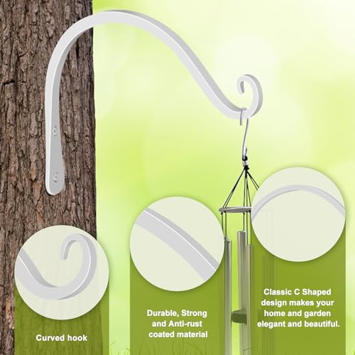 Heavy Duty Plant Hooks - 2 Pack 8 Inch Wall Mounted Hanging Brackets, 44lb Capacity Steel Plant Hangers for Bird Feeders, Baskets, Wind Chimes -White - color: White, size: 8 Inch
