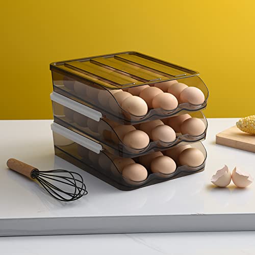 Stackable Acrylic Gravity Egg Tray Holder for Fridge - Food-Safe PET Refrigerator Storage Bin for Eggs (Brown, Single Tray)