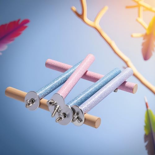 4 Pcs Bird Perch Stand Toy,Random Bird Perch Stand Toy Wood Parrot Grinding Claw Sticks Sanded Cage Toy for Parakeets Finches Parakeet Toys, Sanded Surface Cage Accessories for Parakeets Finches