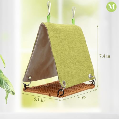 Hypeety Bird Nest Tent Cozy Hanging Snuggle Bed Hut for Cage, Green, M | Warm bed, washable, with hanging hooks, bird cage accessories, soft canvas, for cockatiel/lovebird/conure/budgie, green, M - color: Green, size: M