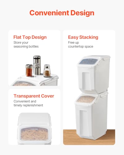 VEVOR Rice Storage Container, 3.5Gal/15Lx2 + 4.5Gal/20Lx2 Large Dog Food Dispenser Bin, Kitchen Ingredient Grain Cereal Bin, Pet food Containers with Wheels, 4 Measuring Cups, Airtight Lid, 4 Pack - size: 4.5 Gallon*2+3.5Gallon*2