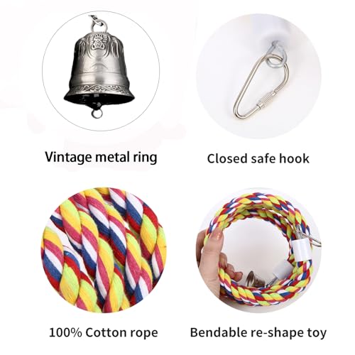 63'' Bird Rope Perches Birdcage Swing Toys 100% Cotton Natural Bird Perch Peck/Chewing with Vintage Bell Climbing Standing Bungee Parrot Toys for Small to Regular Size Parrot Cockatiel Birds - size: 63 inches (1 piece)