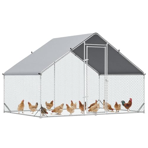 PawHut Large Chicken Coop Metal Chicken Run with Waterproof and Anti-UV Cover, Spire Shaped Walk in Fence Cage Hen House for Outdoor and Yard Farm Use, 1" Tube Diameter, 9.8' x 6.6' x 6.6' | Metal Chicken Run, Spire Shaped Walk In Fence Cage Hen House, Ou