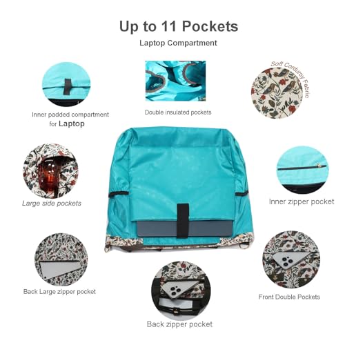 Diaper Tote Bag Totepack Backpack Crossbody Bag 3 in 1 for Women Laptop Backpack Multifunctional with Insulated Pockets - color: Corduroy Leaf Bird