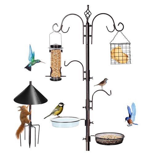 YINGYM 87 Inch Bird Feeding Station Kit with Squirrel Baffle for Outside | Premium Bird Feeder Hanging Kit with Metal Suet, Bird Bath, Baffle Guard for Patio, Lawn and Garden Use - size: 87 Inches with Squirrel Baffle