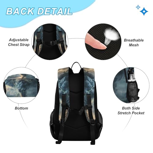 Lightning Tornado Grey Backpack with Lunch Bag, School Travel Backpack for Teens Boys Girls Backpacks Set - color: Grey and Brown