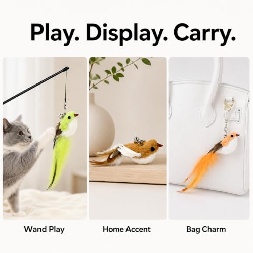 11 PCS Multi-Functional Cat Toy Replacement Heads – Realistic Handmade Bird Teasers with Bells & Detachable Clip, for Interactive Play, Indoor Enrichment & Home Decoration - style: 11 PCS-B