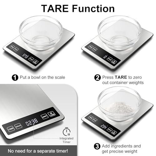 Fuzion Food Kitchen Scale 22lb/0.1oz - Food Scale 7 Units, Tare & Timer | Rechargeable, Tempered Glass+ Stainless Steel, Digital Kitchen Scale Grams and oz for Cooking, Baking, Weight Loss, Meal Prep - color: Silver Black
