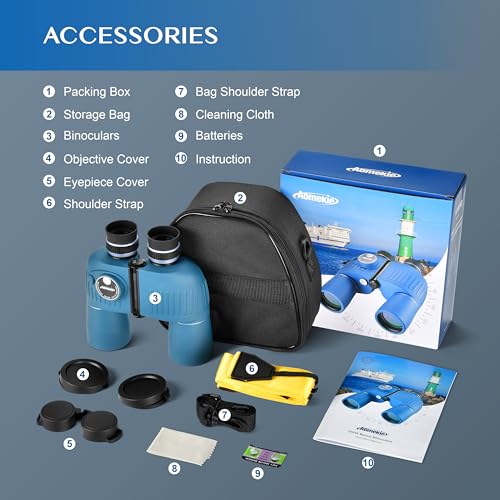 AOMEKIE 10X50 Marine Binoculars for Adults with Rangefinder Compass, Waterproof Marine Binoculars for Sailing Boating Fishing for General Marine and Outdoor Viewing