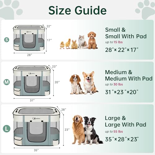 Siedihit 35" Dog Playpen,Cat Puppy Pen, Pet Portable Crate Indoor Outdoor | Durable Travel Camping Use,Foldable Dog Kennel Tent Cage for Rabbit Small Animals with Carrying Case(Grey with Pad, Large) - color: Grey with Pad, size: Large