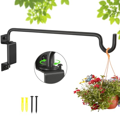 16"Swivel Plant Hanger - 360° Outdoor Hanging Brackets with 12-Directional Adjustable Hook, Rust Resistant Solid Steel Wall Mount for Bird Feeders, Indoor/Outdoor Plants, Garden & Patio - color: Black, size: 16in-1-U-Swivel