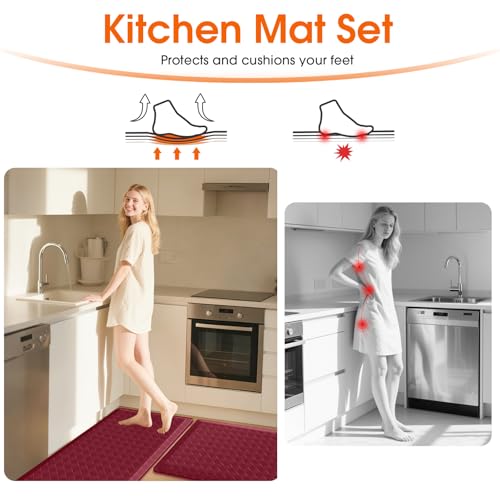 TranquilRelax 4/5 Inch Cushioned Anti Fatigue Kitchen Mats for Floor, Burgundy - color: Burgundy, size: 2-Piece | 28"+47" | Extra Thick