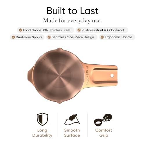 Color Up 1 Cup Measuring Cup (240 ml) – Premium Copper Stainless Steel, Accurate for Wet & Dry Ingredients, Embossed Markings, Easy-Pour Spouts, Dishwasher-Safe, Kitchen Essential - size: 1 Cup (240 ml) Copper