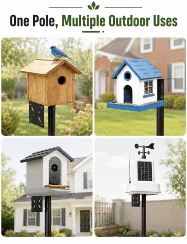 Bird Feeder Pole Kit with Squirrel Baffle, 76 Inch Heavy Duty Bird House Pole, 1-Inch Diameter Metal Bird Feeder Stand with Mounting Plate for Outdoor Smart Bird Feeders - size: 76in With baffle