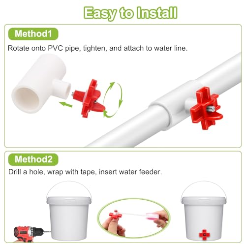 EEEKit Chicken Nipple Waterer Kit: 12 Pack Horizontal Automatic Poultry Side Mount Drinker 1/2 Inch PVC Tee Fittings DIY Chicken Duck Quail Watering System