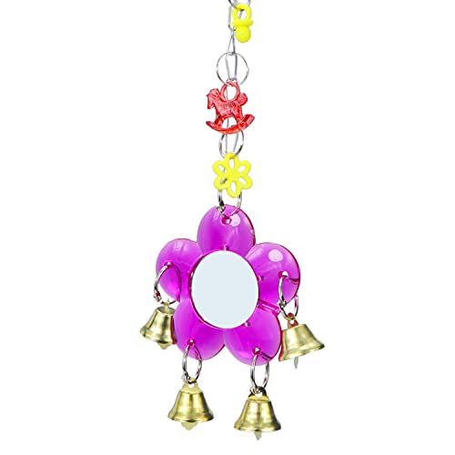 Litewoo Bird Mirror Cage Toy Hanging Bell Colorful Swing for Parrot | Stainless steel mirror & bell, 11.81x3.15 in, sweet sound, for small/medium birds/parakeet/conure/cage, reduces loneliness