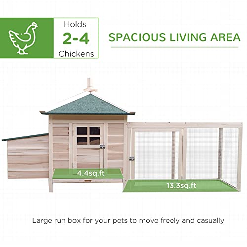 PawHut 77" Wooden Chicken Coop with Nesting Box, Cute Outdoor Hen House with Removable Tray, Ramp Run, for Garden Backyard, Natural | Cute Design, Removable Tray, Ramp Run, for Garden Backyard - color: Natural