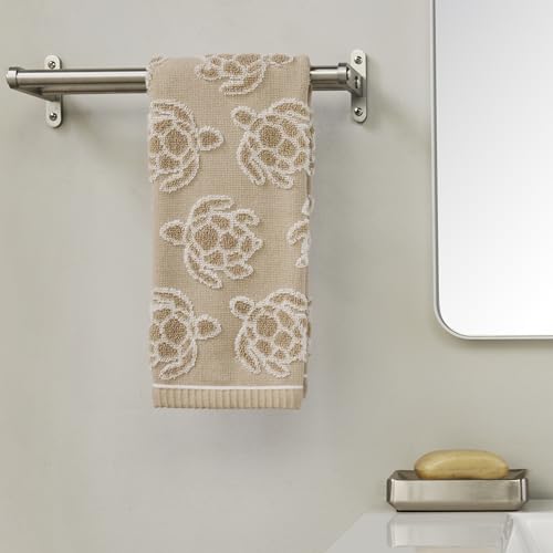 SKL Home Turtle Sculpted 100% Cotton Jacquard 2pc Hand Towel Set, Coastal, Reversible & Decorative for Bath/Kitchen/Bar/Beach House & Gift, Taupe - color: Turtle Sculpted, style: Hand Towel Set
