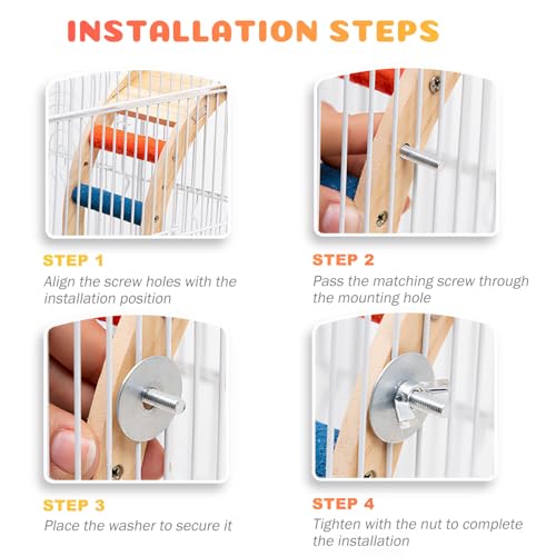 Bird Perch Stand for Beak Grinding and Claw Trimming - Anti-Slip Colorful Climbing Ladder - Natural Wood and Resin Bird Cage Accessories for Parrot Parakeets Lovebird Budgies Cockatiels Conures