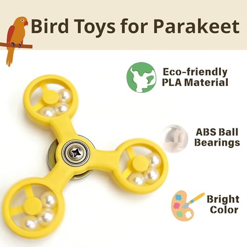Spinning Bird-Toys Bird Cage Toys & Bird Perch Parrot-Parakeet Budgie Cockatiel Conure Macaw Chicken Parrot Enrichment Cage Accessories Small Animal Chewing Toy (Yellow Spinner) - color: Yellow Spinner