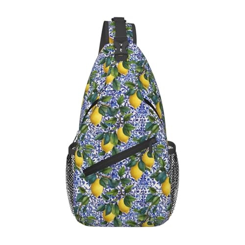 Lemon Tile Sling Bag for Women, Crossbody Bag Watercolor Sling Backpack for Men, Casual Shoulder Bags Lightweight Gym Outdoor Sports Travel Hiking Fishing Daypack - color: Lemon Tile