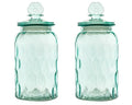 10 Strawberry Street Textured Glass Flower Canister, Dimpled Round, Blue, Set of 2 - color: BLUE FLOWER TOP
