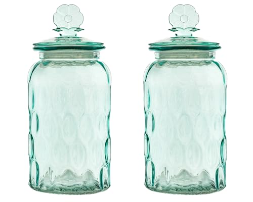 10 Strawberry Street Textured Glass Flower Canister, Dimpled Round, Blue, Set of 2 - color: BLUE FLOWER TOP