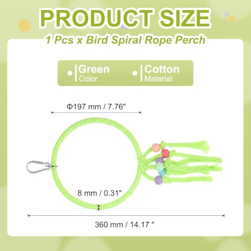 Bird Rope Perch Swing, Rope Ring Perch Standing Pole Accessory Climbing Swing Paw Grinding 14 Inch, (Green) Intended for Parrot/Parakeet/Budgies/Cockatiels/Lovebirds - color: Green, size: 14 Inch