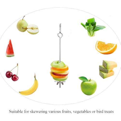 2pcs Hanging Bird Treat Skewer Parrot Fruit Feeder with Washer, 6.9 Inch Stainless Steel Bird Fruit Fork Food Holder for Bird Cage Bird Feeder Foraging Toy for Parrot Parakeet Conure, LXLVOUEG - size: Nut-6.9inches-2P