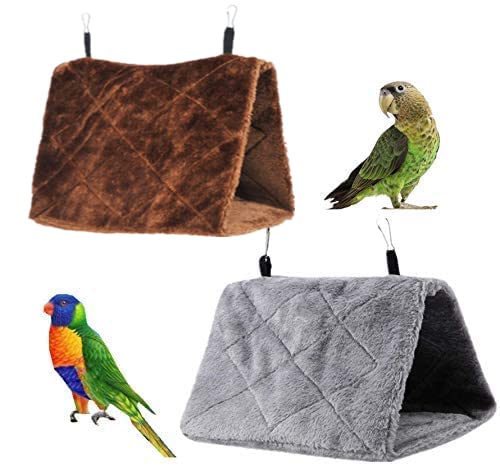 2 Pack Warm Bird Nest House Plush Birds Hut Bed Hanging Hammock Sleeping Bed Plush Hanging Snuggle Cave for Pet Parrot Parakeet Cockatiel Conure Cockatoo African Grey Macaw (Brown&Grey) - color: Brown and Grey