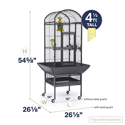 Prevue Pet Products Dome Top Bird Cage with Push Button Locks - Black | Powder‑Coated Steel Cage with Wheels, Seed Guards, and Perch, Ideal for Cockatiels and All Small-Medium Sized Birds - color: Black Hammertone, size: 18.0"L x 18.0"W x 54.6"H