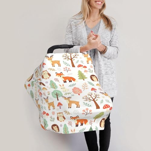 Cute Deer Animals Baby Car Seat Covers for Boys and Girls, Woodland Theme Baby Stuff Shower Gifts Stretchy Infant Carseat Canopy - color: deer