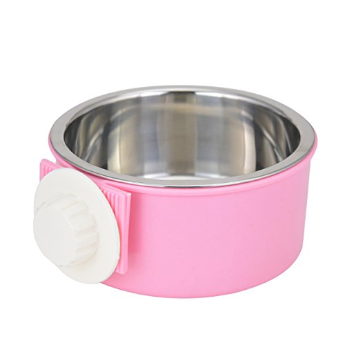 Crate Dog Bowl Removable Stainless Steel Water Food Feeder Bowls Cage Coop Cup for Cat Puppy Bird Pets - color: Pink, size: Small
