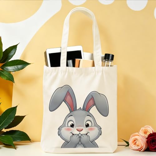 Cartoon Canvas Tote Bag, Gifts for Women Men Birthday Christmas Reusable Tote Shoulder Bag for Grocery Shopping 01 - color: Rabbit 472